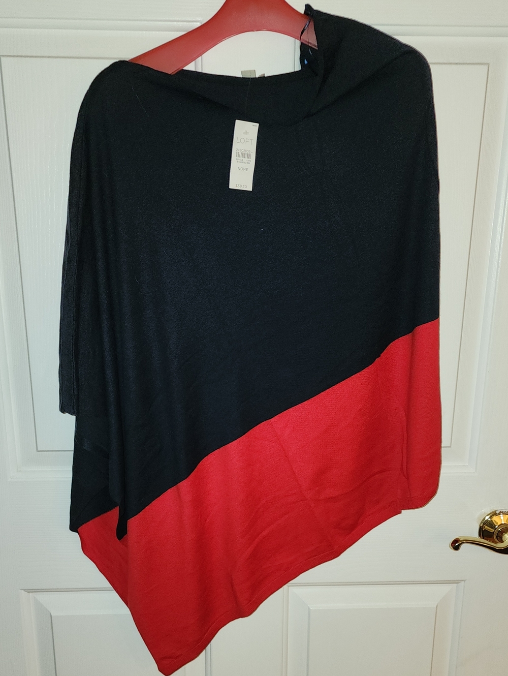 LOFT Navy and Red Colorblock Poncho Cape